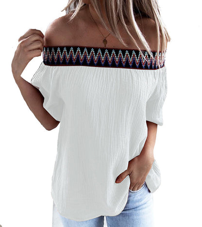 Damen Off-Shoulder Bluse mit dekorativem Ethnomuster Stalluxe