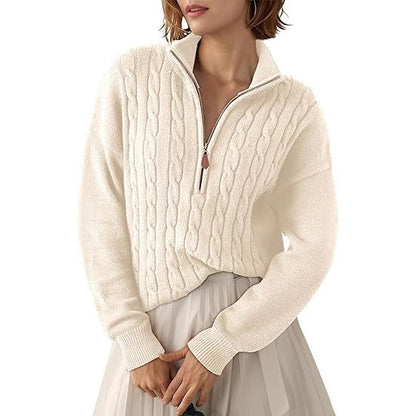 Damen Grobstrick Pullover mit Stehkragen und halbem Reißverschluss Stalluxe