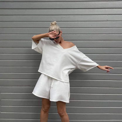 Damen lässiges Oberteil und Shorts Set mit übergroßem Schnitt und schneller Trocknung Stalluxe