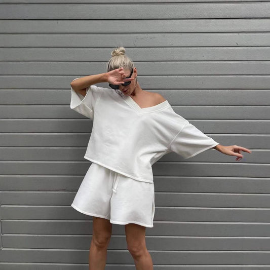 Damen lässiges Oberteil und Shorts Set mit übergroßem Schnitt und schneller Trocknung Stalluxe