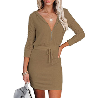 Damen lässiges Mini-Kleid mit Kapuze und Reißverschluss Stalluxe