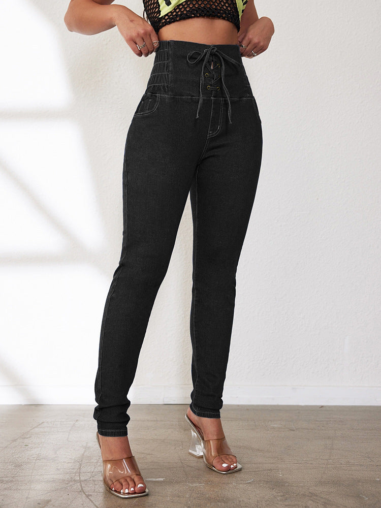 Damen Hochtaillierte Jeans mit verstellbarem Kordelzug und taillierter Passform Stalluxe