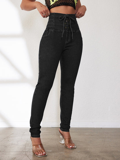 Damen Hochtaillierte Jeans mit verstellbarem Kordelzug und taillierter Passform Stalluxe