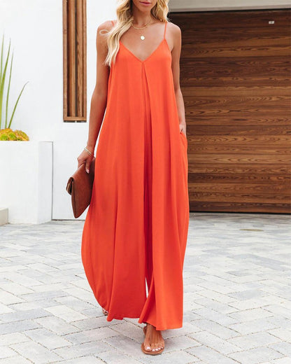 Damen Smarter Jumpsuit mit tiefem V-Ausschnitt und Seitentaschen Stalluxe