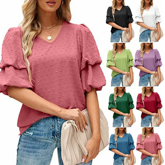 Damen V-Ausschnitt Bluse mit Puffärmeln und Struktur Stalluxe