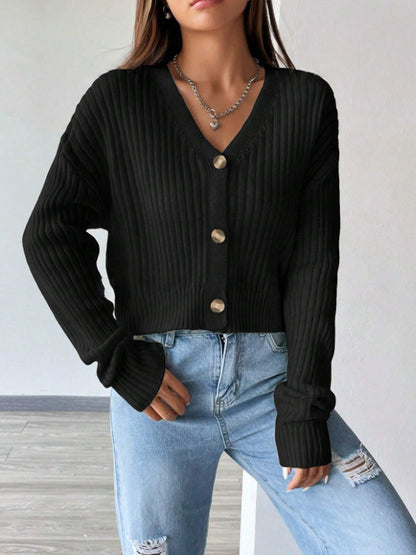 Damen modische Strickjacke mit V-Ausschnitt und Knopfleiste Stalluxe