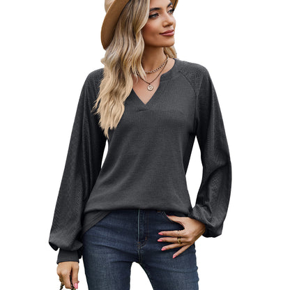 DamenLangarmshirt mit strukturiertem V-Ausschnitt und weiten Ärmel Stalluxe