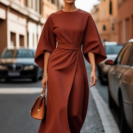 Damen elegante Midi-Kleid mit voluminösen Ärmeln Stalluxe