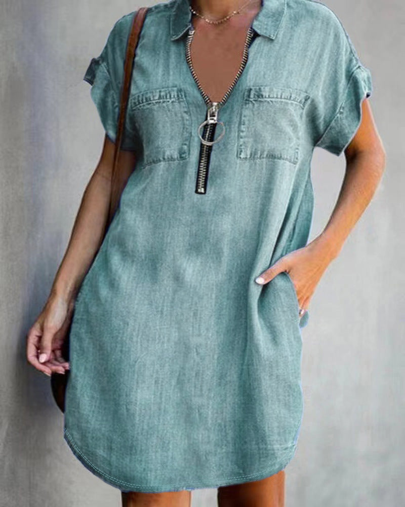 Damen Chambray Kleid mit Reißverschluss und praktischen Taschen Stalluxe