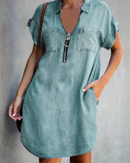 Damen Chambray Kleid mit Reißverschluss und praktischen Taschen Stalluxe