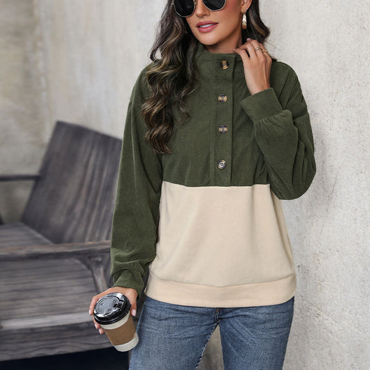 Damen modischer Cord-Pullover mit hochgeschlossenem Kragen und Knopfdetail Stalluxe