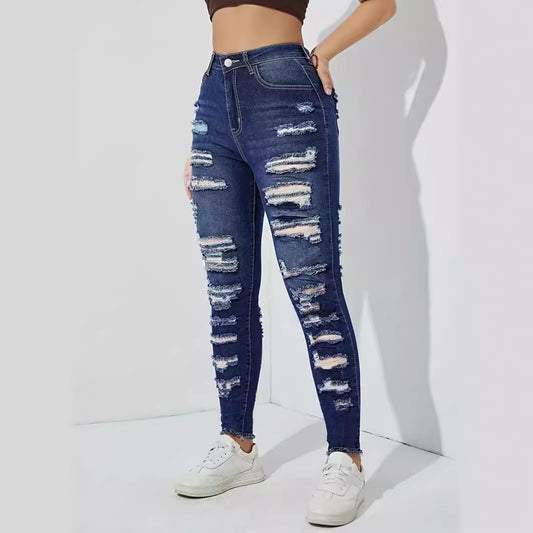 Damen Skinny Jeans mit modischen Destroyed-Details und hohem Bund Stalluxe