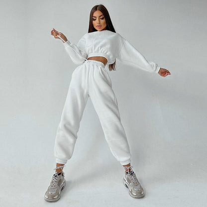 Damen trendiges Sweat-Set mit cropped Oberteil und elastischem Bund Stalluxe