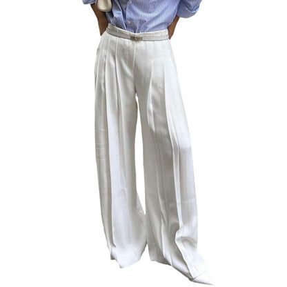 Damen weite Plissee-Hose mit hohem Bund Stalluxe