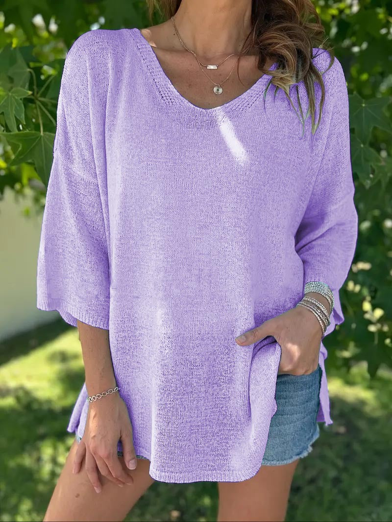 Damen luftiges Strickoberteil mit oversized Schnitt und V-Ausschnitt Stalluxe