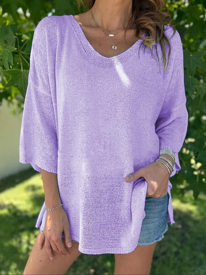 Damen luftiges Strickoberteil mit oversized Schnitt und V-Ausschnitt Stalluxe