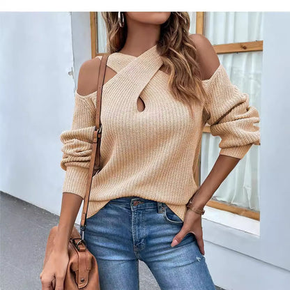 Damen Strickpullover mit asymmetrischem Ausschnitt und offenen Schultern Stalluxe