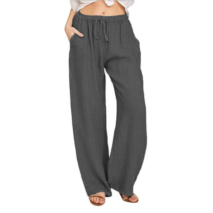 Damen Bequeme und luftige Leinenhose mit elastischem Bund und Seitentaschen Stalluxe