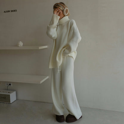 Damen Lässiger Strickanzug mit hoher Kragen und weitem Bein Stalluxe