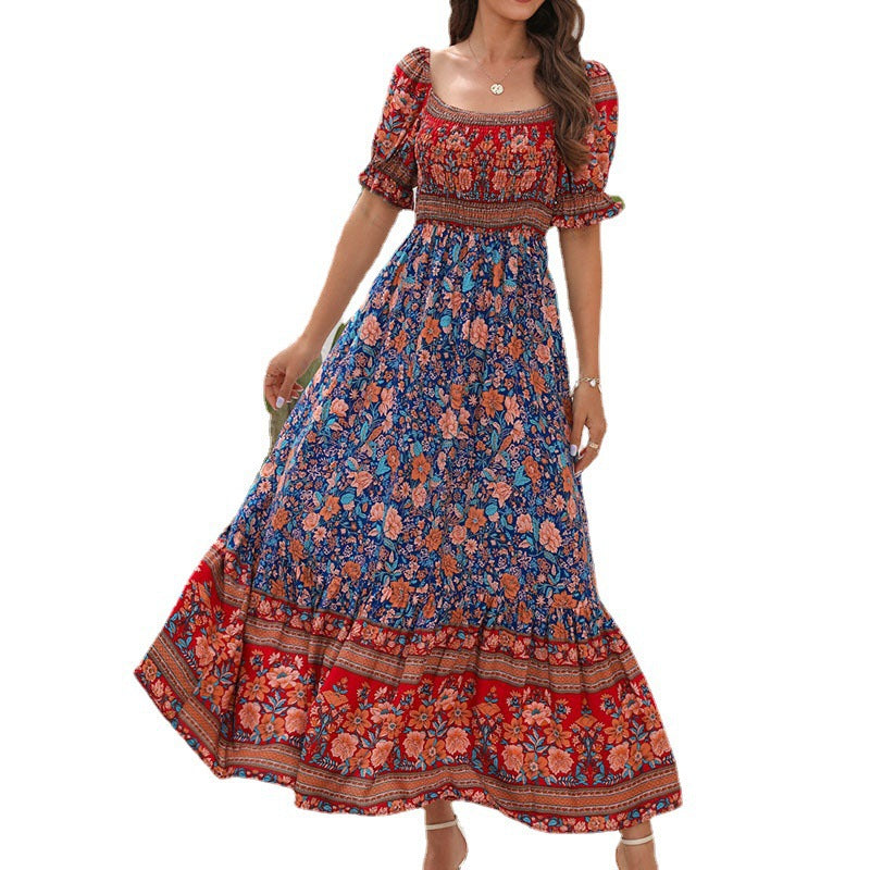 Damen Maxikleid mit voluminösen Puffärmeln und floralem Muster Stalluxe