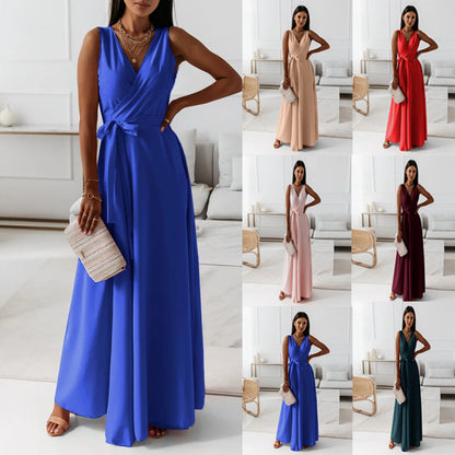 Damen Maxikleid mit Wickeloptik und tiefem V-Ausschnitt Stalluxe