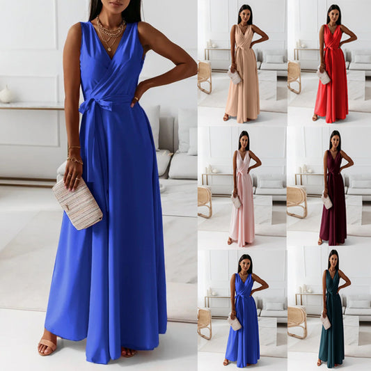 Damen Maxikleid mit Wickeloptik und tiefem V-Ausschnitt Stalluxe