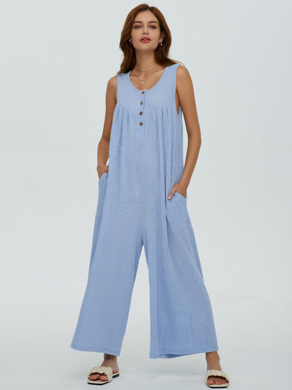 Damen Luftige Jumpsuit mit Knopfdetails und Taschen Stalluxe