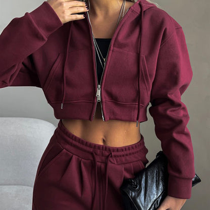 Damen sportliches Cropped Sweat-Set mit elastischem Bund und lässigem Schnitt Stalluxe