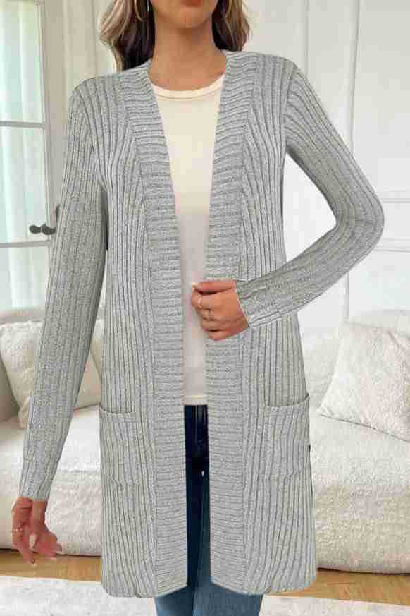 Damen Strickjacke mit asymmetrischem Saum und praktischen Taschen Stalluxe