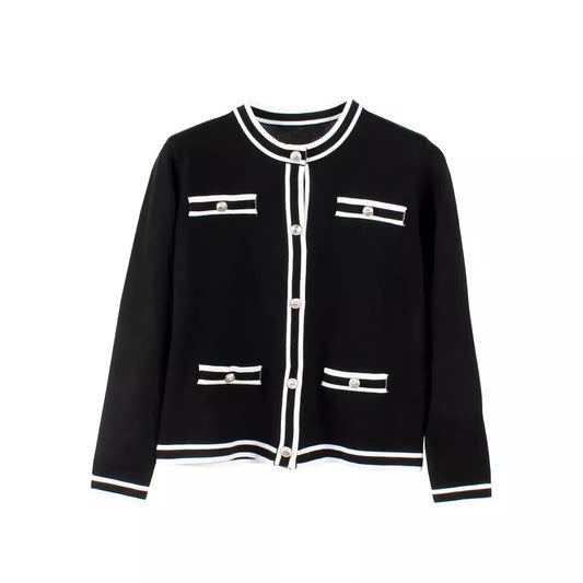 Damen eleganter und bequemer Strickjacke mit Kontraststreifen Stalluxe