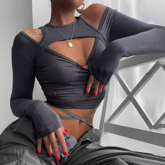 Damen Trendiges Cut-Out Langarmoberteil Stalluxe