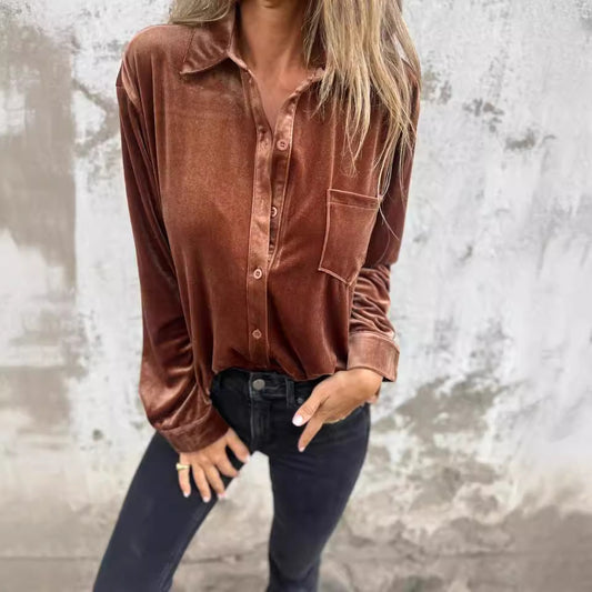 Women's Luxurious Velvet Button-Up Shirt Stalluxe