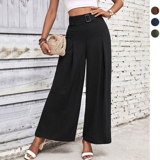 Damen Weite Hose mit eleganten Falten und hochwertigem Taillengürtel Stalluxe