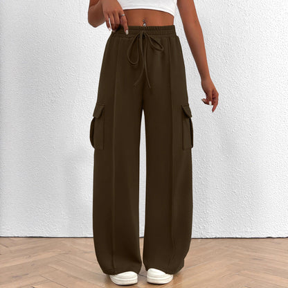 Damen weite Cargo-Hosen mit elastischem Bund und seitlichen Taschen Stalluxe