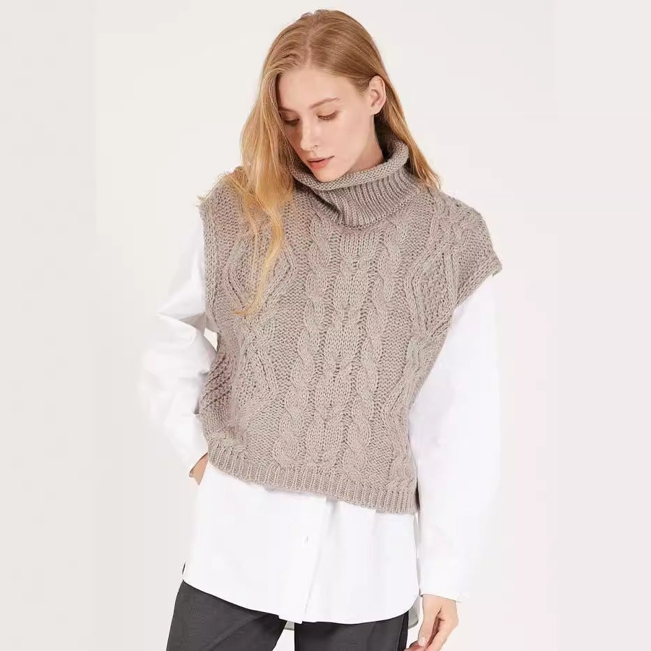 Damen modischer Strickpullover mit hohem Kragen und Zopfmuster Stalluxe