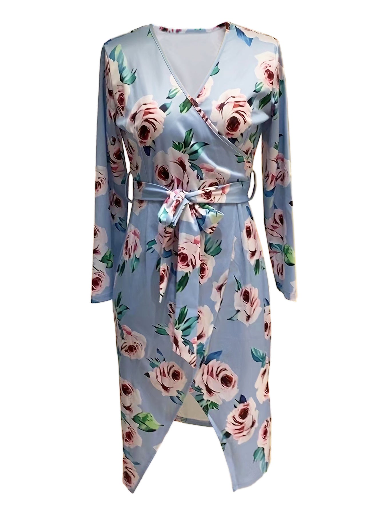 Damen Wickelkleid mit Blumendesign und seitlichem Schlitz Stalluxe