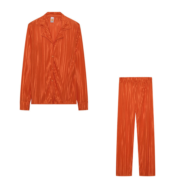 Damen Satin Schlafanzug mit elegantem Rippendesign Stalluxe Orange