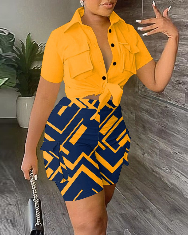 Damen Freizeit Set mit modischem Hemd und stylischen Shorts Stalluxe