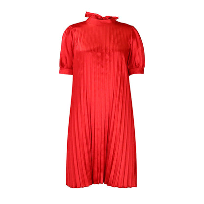 Damen Plisseekleid mit hochgeschlossenem Kragen und Schleifendetail Stalluxe