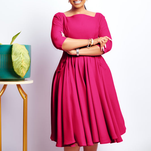 Damen Midi-Kleid mit eleganten Taschen und bequemem Schnitt Stalluxe