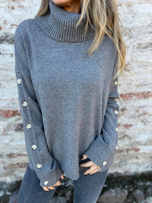 Damen Hoher Kragen Strickpullover mit Knopfdetails Stalluxe