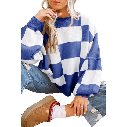 Damen Oversized Pullover mit Karomuster und voluminösen Ärmeln Stalluxe