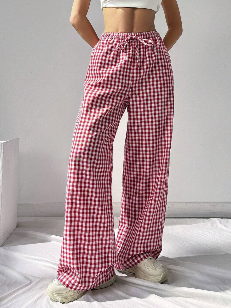 Damen Weitgeschnittene Viskosehose mit Karomuster Stalluxe