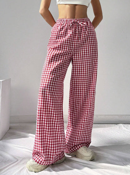 Damen Weitgeschnittene Viskosehose mit Karomuster Stalluxe