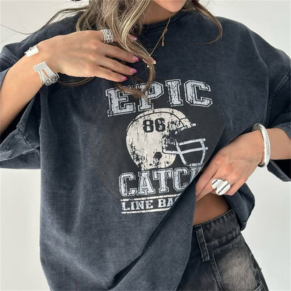 Damen Oversized T-Shirt mit Grafischem Print Stalluxe Dunkelgrau