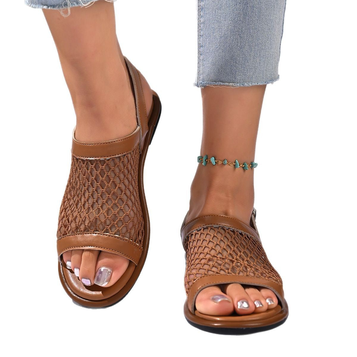 Damen Offene Nettsandalen mit ergonomischem Fußbett und verstellbarem Riemendesign Stalluxe