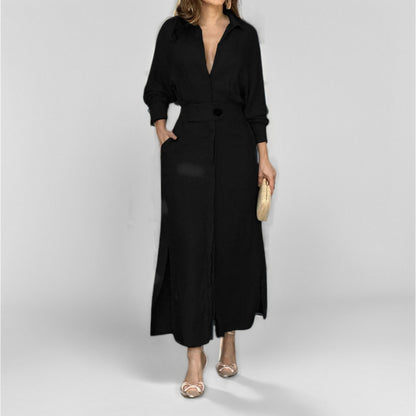 Damen Maxikleid mit schickem V-Ausschnitt und seitlichem Schlitz Stalluxe