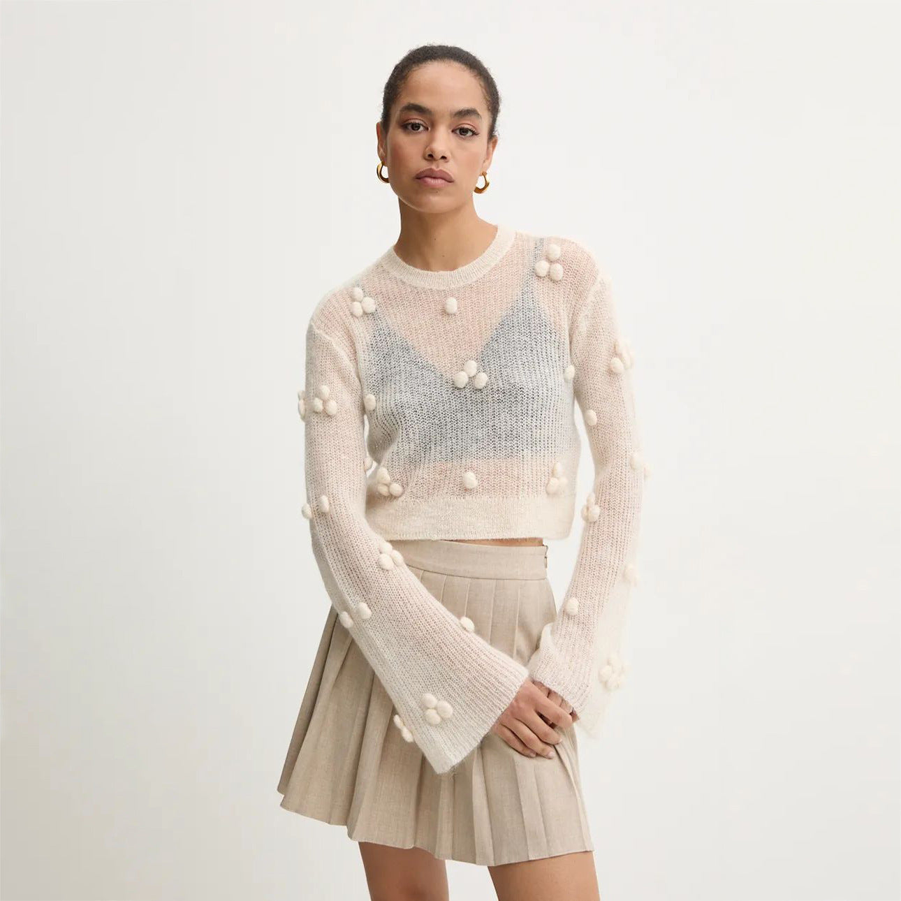 Damen Modischer Pullover mit strukturiertem Design und aufgebauschten Ärmel Stalluxe