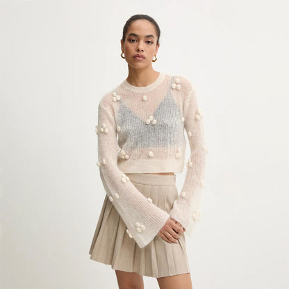 Damen Modischer Pullover mit strukturiertem Design und aufgebauschten Ärmel Stalluxe