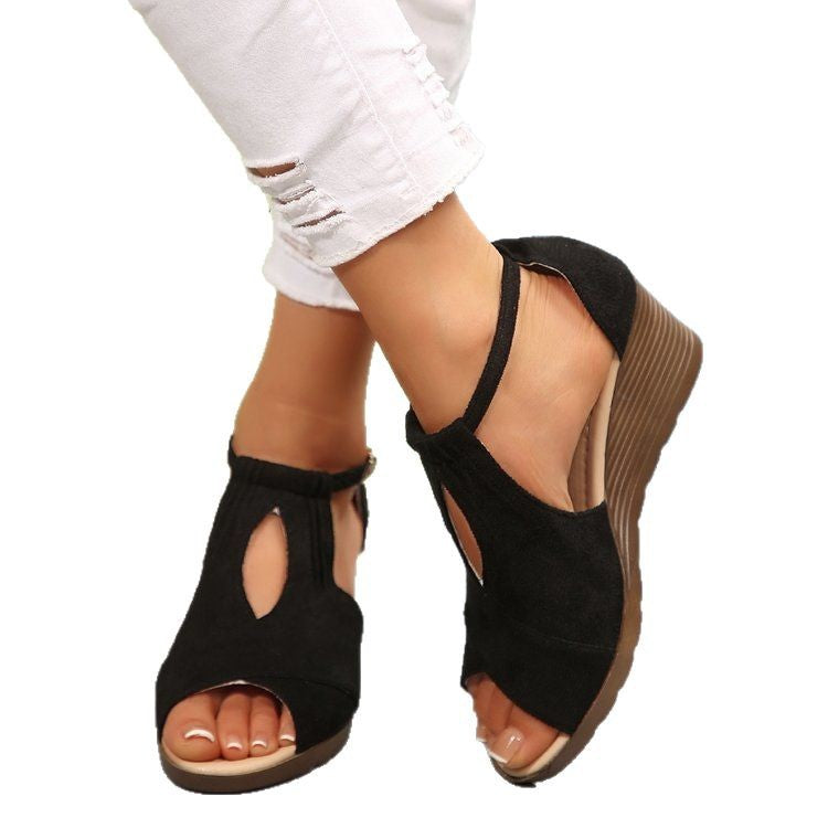Damen Wedge-Sandalen mit elastischem Riemen und atmungsaktiver Oberflächenstruktur Stalluxe
